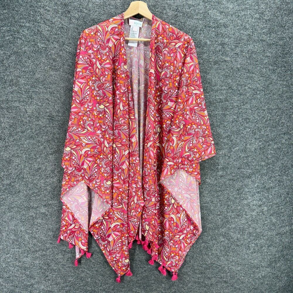 Belle Top Women M/L Pink Geometric Open Front Long Sleeve Breathable Casual
